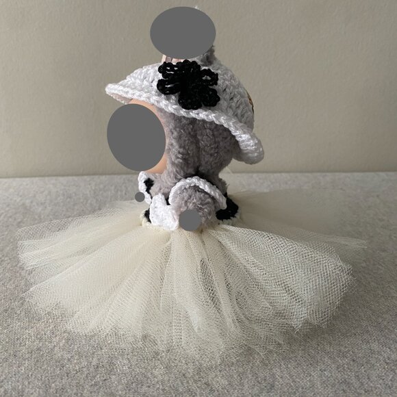 Handmade Crochet White Black Cream Princess Tutu for 17cm Doll 2-Piece Set - Picture 4 of 6